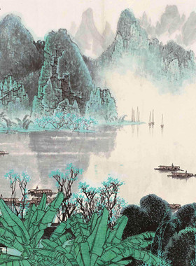 靠山背景画漓江山水卧室客厅挂画