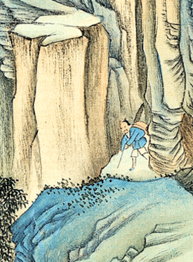 青绿山水风景绢布微喷客厅挂画