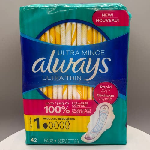 现货 美国Always ultra thin超薄网面日用夜用卫生巾48片可选 - 图1