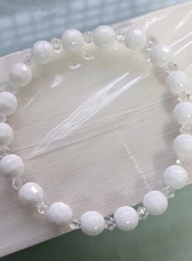 托玛琳手链 上釉白色小地球加水晶手链 典雅气质爆款高颜值