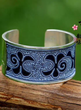 民族风女混合材质蓝染蜡染开口