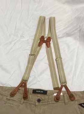 RRL美式复古绅士背带经典男女百搭条纹针织弹力裤带拼接植鞣皮