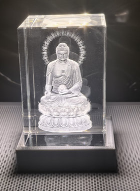 三世三宝佛水晶内雕佛堂摆件