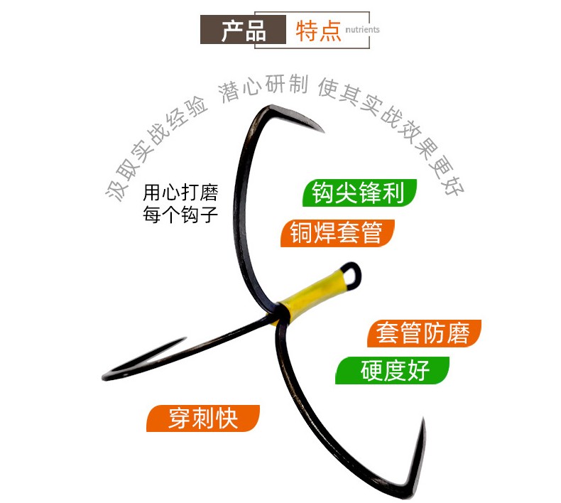 手研破鳞刀锋三锚钩鲢鳙锚鱼钩三爪钩三本钩挂鱼钩划鱼钩刷鱼茅钩 - 图2