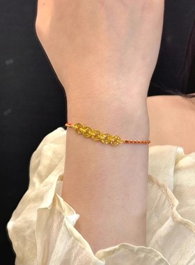 925纯银五帝钱币红绳手链国潮新中式碎碎冰手绳复古铜钱手串