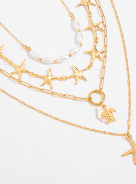 欧美风复古金色海洋系列度假风女小众设计感高级气质百搭多层项链
