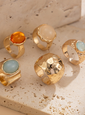 欧美时尚气质宝石戒指ins网红设计简约开口尾戒套装组合