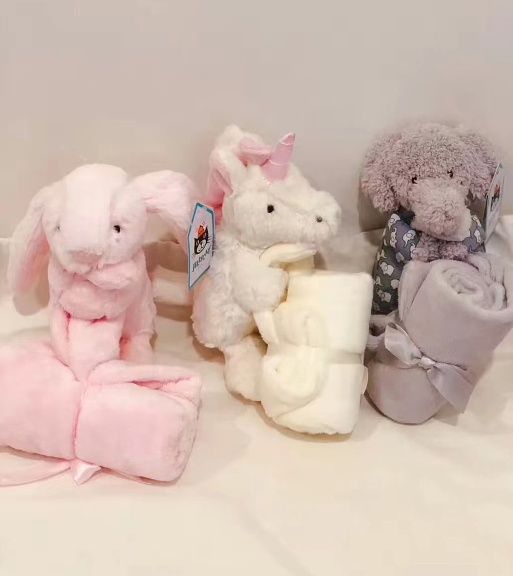 英国正品jELLYCAT巴塞罗熊宝宝安抚巾婴儿口水巾小象狼害羞兔子-图0