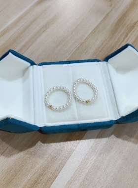 王炸单品万能叠戴施家迷你小珍珠戒指14K包金弹力指环