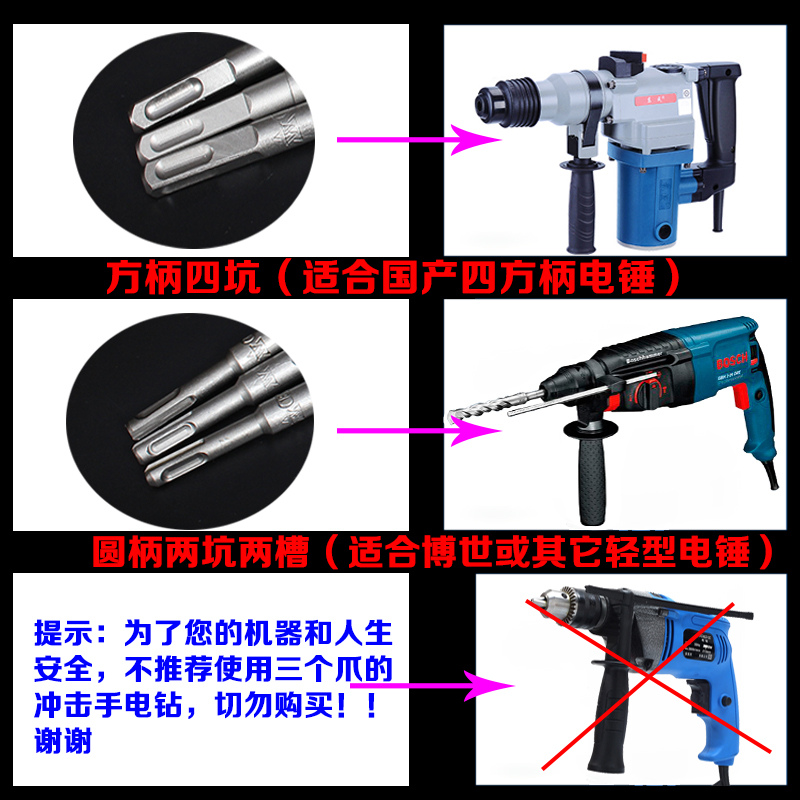 方柄加长超长电锤钻头600mm圆柄两 穿墙冲击钻头混凝土钻头650mm - 图2