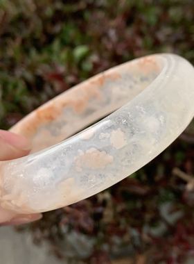 粉红色百搭飘花海洋玉髓玛瑙手镯