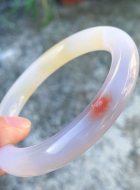 冰透红色樱花玛瑙百搭圆条手镯