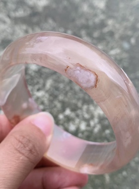 60.5圈天然冰透粉紫色樱花玛瑙手镯网红女款百搭飘花转好运手环