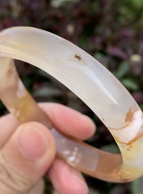 冰透黄色古风飘花玉髓玛瑙手镯