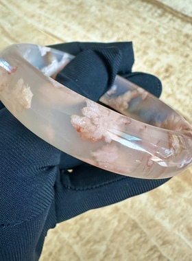 59圈天然冰透粉红色樱花玛瑙手镯网红女款百搭飘花转好运手环礼物