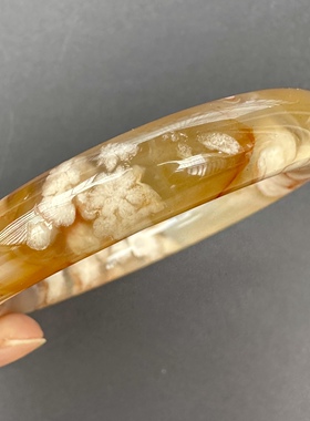 59.5圈天然焦糖色龙纹飘花款樱花玛瑙圆条手镯女款复古转好运手环