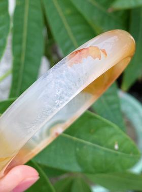 天然黄色冰透飘花玉髓玛瑙手镯
