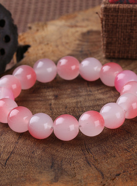 钛钢玻璃手链 冰透白玉粉仿菩提手串女学生绕指柔渐变色情侣手链