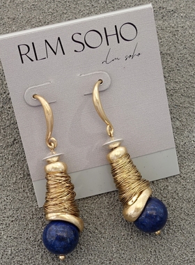 拉睦RLM SOHO青金石手工缠丝设计师腔调森女文艺术范耳环项圈套装