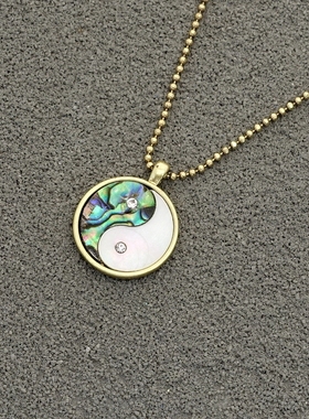 拉睦RLM SOHO天然白色贝壳幻彩鲍贝点钻创意别致太极阴阳八卦项链