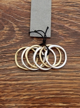 哑光金银双色6环1套设计师气质森女文艺范卡卡外饰男女同款戒指环