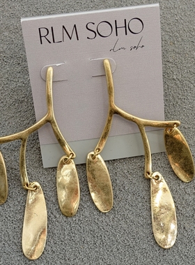 拉睦RLM SOHO哑光磨花金银双色枝丫造型设计师腔调文艺范耳钉针坠