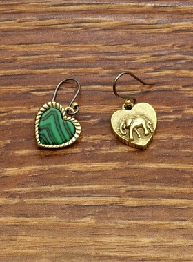 欧美风爱心小象森女文艺范简洁百搭双面佩戴耳环项链套装