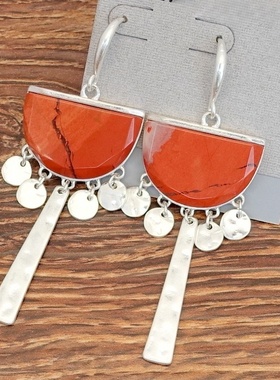 西洋欧美风天然原石设计师腔调森女文艺范耳环坠项圈套装