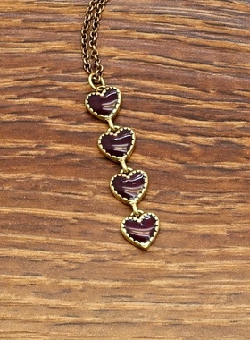 西洋欧美风酒红珐琅彩釉桃心爱心森女文艺范百搭复古项链