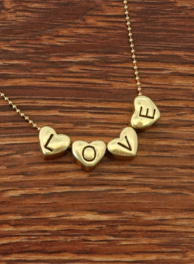 欧美做旧金色桃心爱心字母LOVE创意别致森女文艺范百搭款式项链