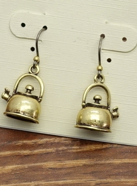 做旧金色小茶壶水壶卡卡外饰西洋欧美创意别致复古耳环坠项链套装