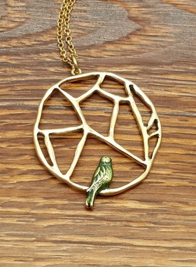 创意别致绿色珐琅彩釉小鸟森女文艺范复古VINTAGE小项链