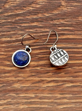 镶嵌石头双面做工森女文艺范简洁百搭耳环坠项链套装