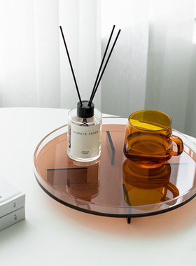 家居摆件创意北欧亚克力圆形托盘ins家用客厅茶几水杯托盘收纳