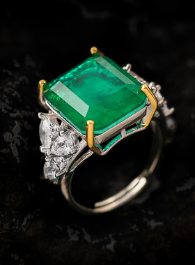 祖母绿方糖项链戒指手链耳环四件