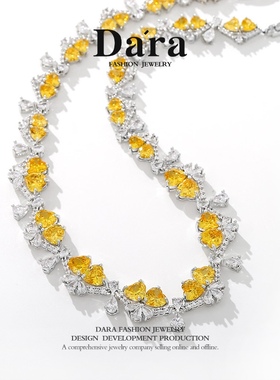 彩宝系列黄白钻石项链时尚气质高级感奢华锁骨链个性夸张宴会网红