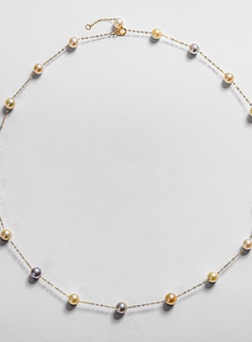 18k金混彩满天星金色灰色海水珍珠项链高级感气质时尚个性锁骨链