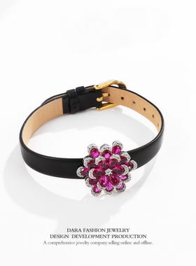 s925银永生花朵钻石皮带手镯时尚气质高雅奢华个性大气手链网红