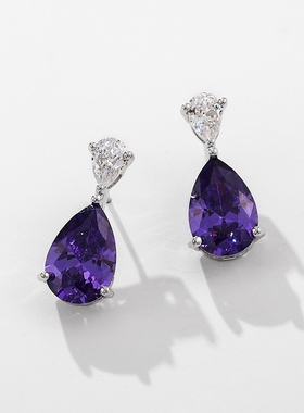 紫色水滴项链耳环戒指三件套