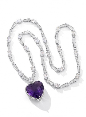 彩宝系列高级感紫色心形项链网红气质时尚衣服配饰颈链个性锁骨链