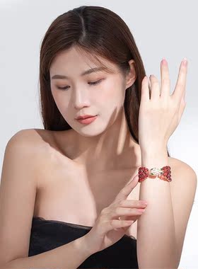 时尚新品双头蛇手镯镀香槟金弹力卡扣夸张复古气质绿眼蛇头手环