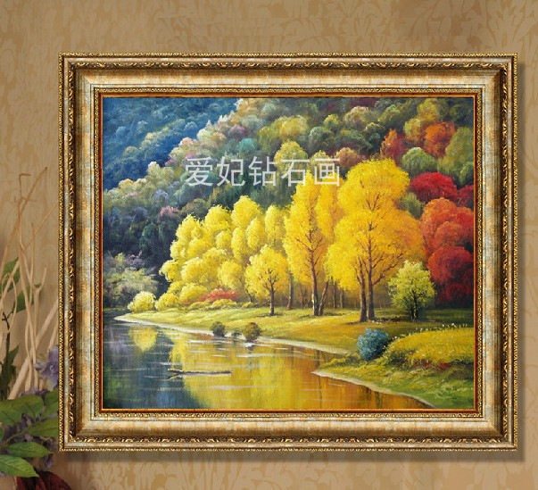 新款卧室手工自己贴方钻满钻钻石画世界名画鸿运林秋景贴钻十字绣-图0