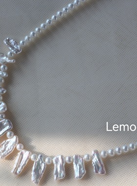 春上新S925银天然异形珍珠项链法式夸张长条型琵琶高级感气质女