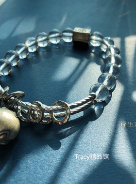 原创设计天然白水晶纯银铃铛手链