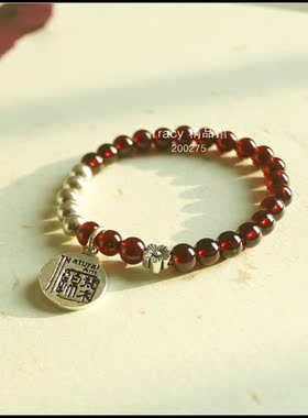 tracy手链石榴石圆牌原创设计女