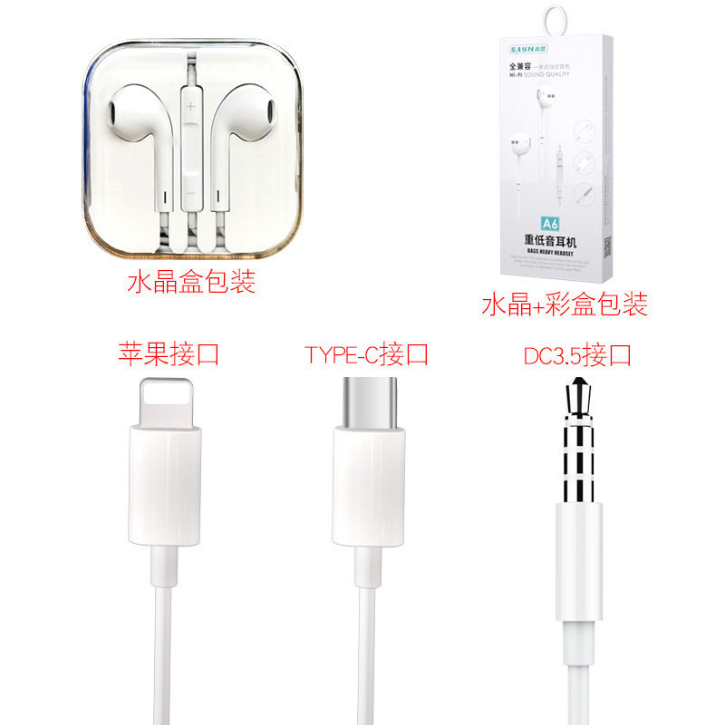 A6耳机适用于苹果华为3.5接口手机入耳式线控音乐重低音K歌耳唛-图1