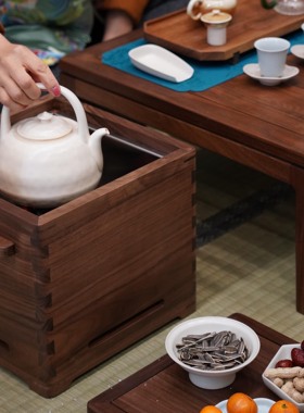 白驹格物碳炉火钵黑胡桃木茶道烧水煮茶移动炉箱围炉取暖烤火箱柜