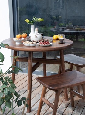 白驹谷围炉圆桌北美黑胡桃实木禅意户外炭烤火炉篝火煮茶桌烧烤桌