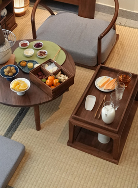 白驹格物榻榻米茶边几置物架黑胡桃木小矮桌实木飘窗茶桌边桌