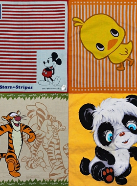 日本制vintage古着孤品复古米奇卡通插画头巾领巾小方巾手帕纯棉8